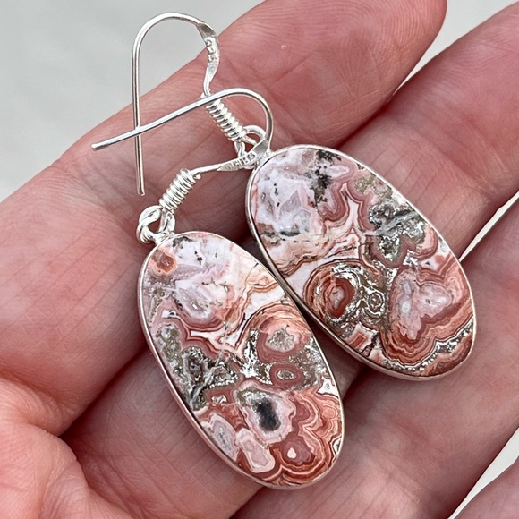 Crazy Lace Agate Sterling Silver 2” Earrings - Picture 3 of 7